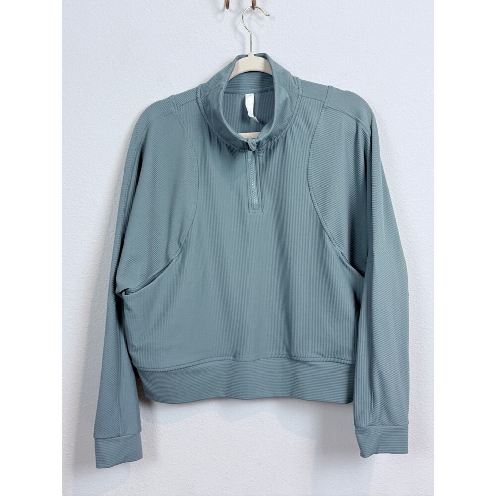 Zella Echo Ottoman Ribbed Seafoam Green Half Zip Pullover L
